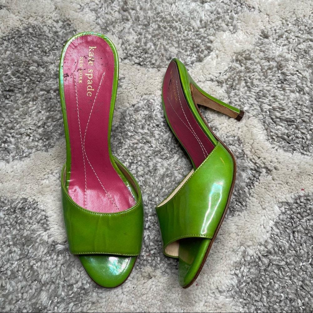 Kate Spade Lime Green Leather Heels Slide size 5.5